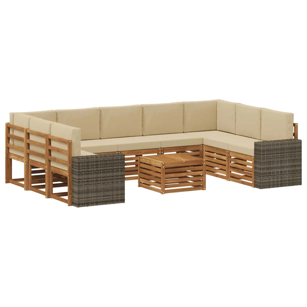 Set divani 10 pcs Naturale e Beige Legno di Acacia Massello 3384879