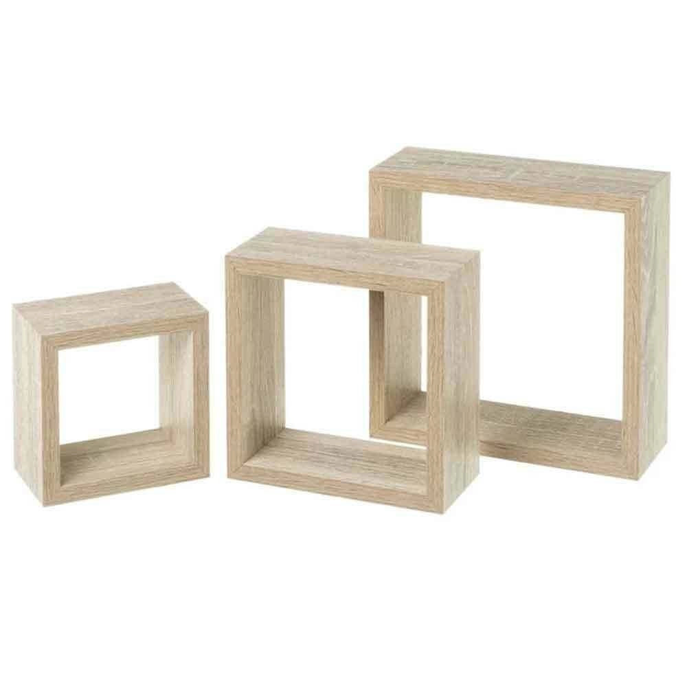 Trade Shop - Set 3 Mensole Da Parete Moderne Design Cubo Mensola Scaffale In Legno Mdf Beige -