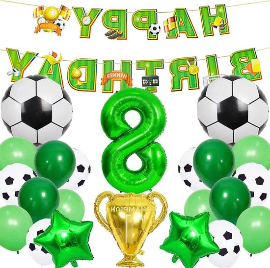 Decorazione da compleanno del calcio 26 pezzi per bambini di 8 anni, inclusa decorazione a palloncini