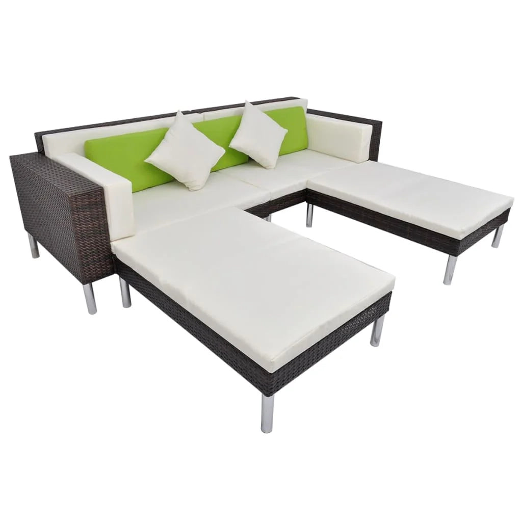 Set di mobili da giardino mobili da esterno 4 pezzi con cuscini resina intrecciata marrone 02_0016194