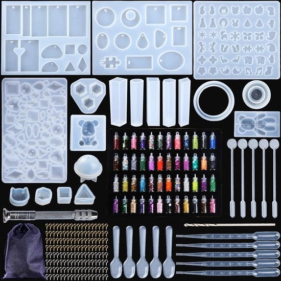 Set di modelli di silicone per la creazione di gioielli, 284 pezzi, forma di resina per gioielli, set di forme di resina, oltre 90 modelli diversi, inclusi accessori per attrezzi per fai da te