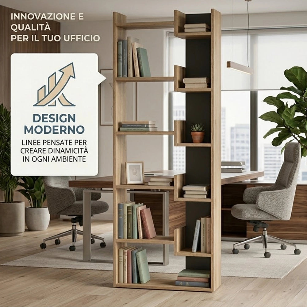 Libreria a 6 Ripiani 60,5x22x162,5 cm Scaffalatura Verticale Moderna Quercia e Antracite