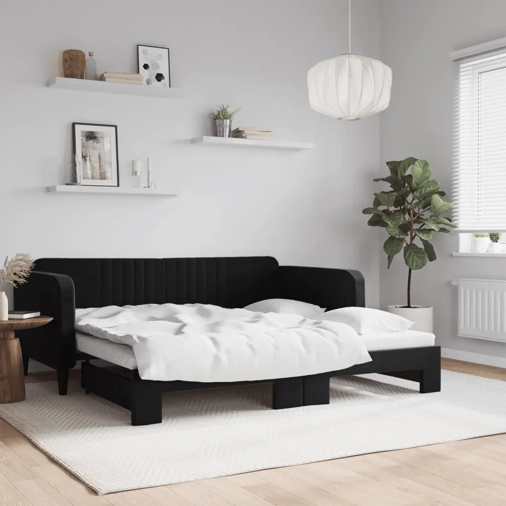 Divano Letto con Letto Estraibile-Sofa Letto-Daybed Nero 90x190 cm in Velluto 364826