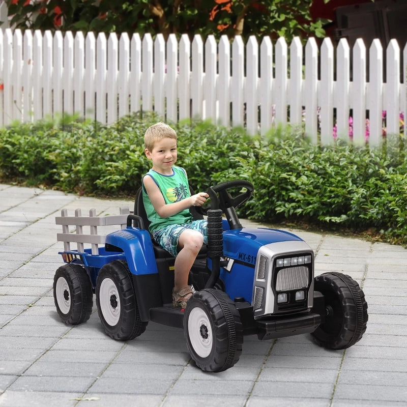Macchina elettrica per bambini con rimorchio, telecomando, fari, 3-6 km/h, per bambini dai 3 ai 6 anni, blu