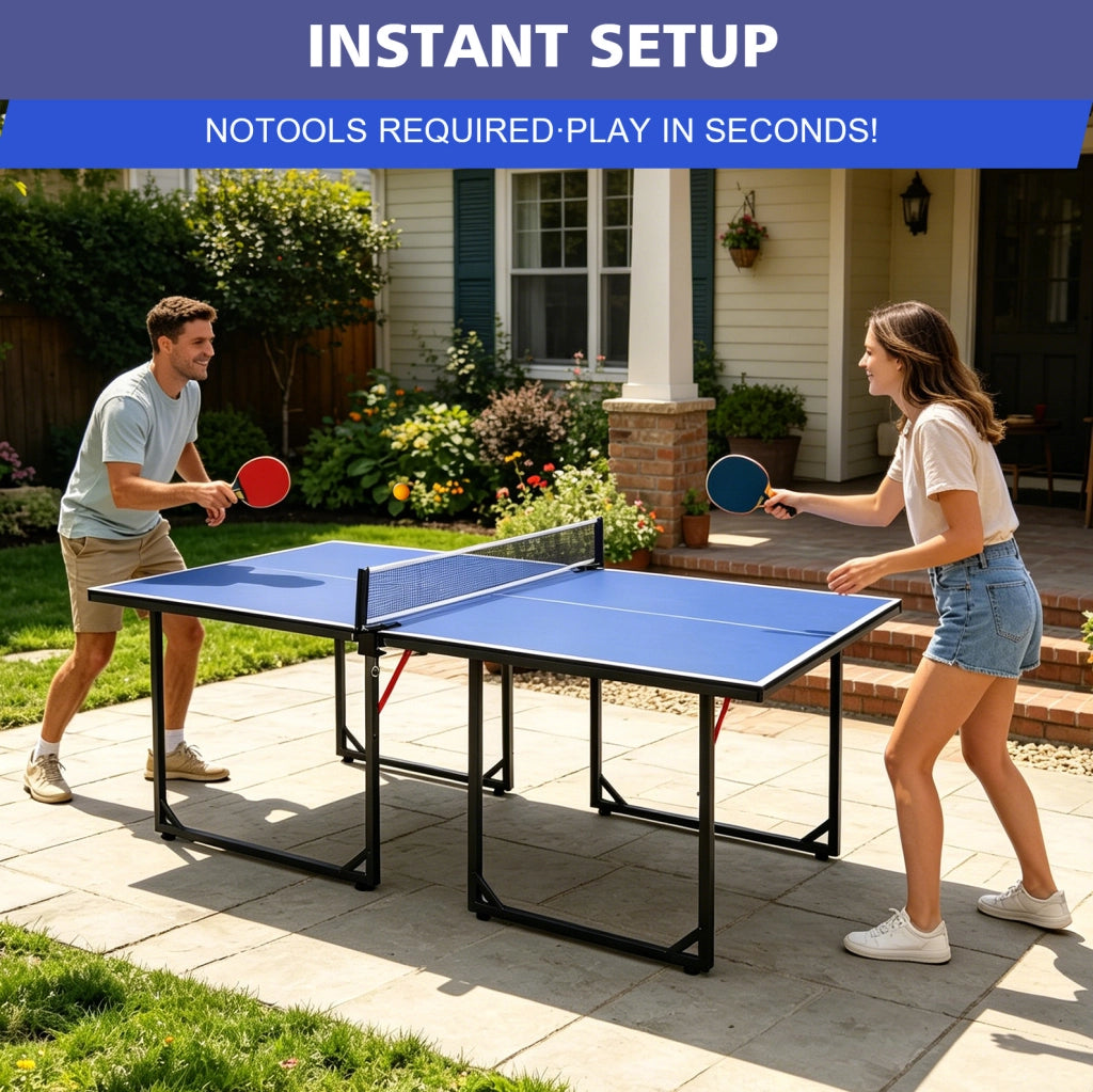 Tavolo da ping pong pieghevole portatile con rete, racchette e palline
