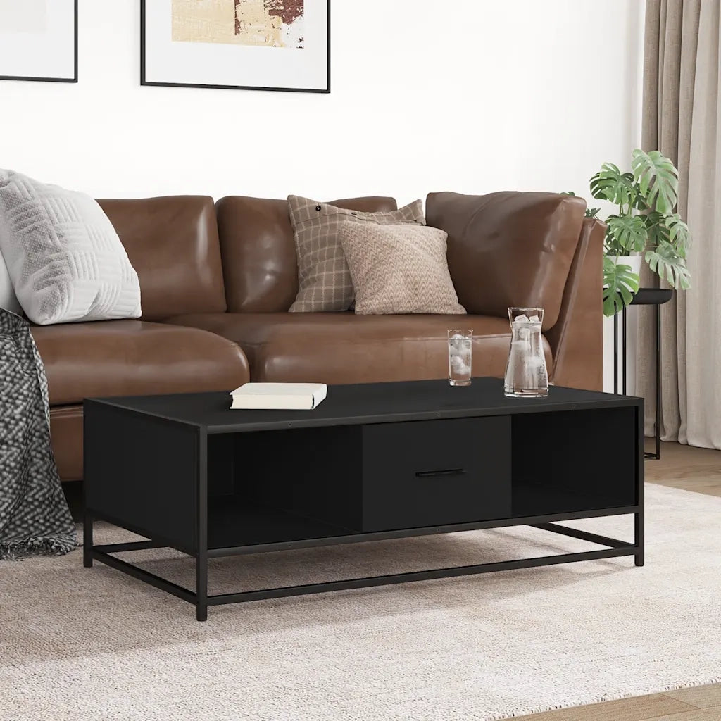 Tavolino salotto | Tavolino da caff¨¨ | Tavolino da Soggiorno Nero 100x57x35 cm in Truciolato e Metallo