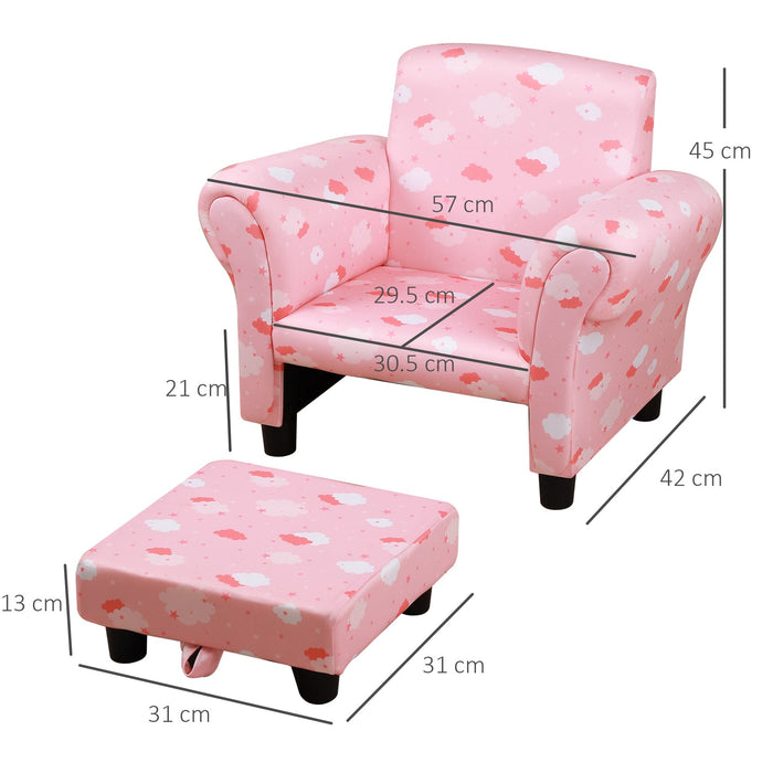 Poltroncina Imbottita per Bambini 57x42x45 cm con Poggiapiedi Rosa