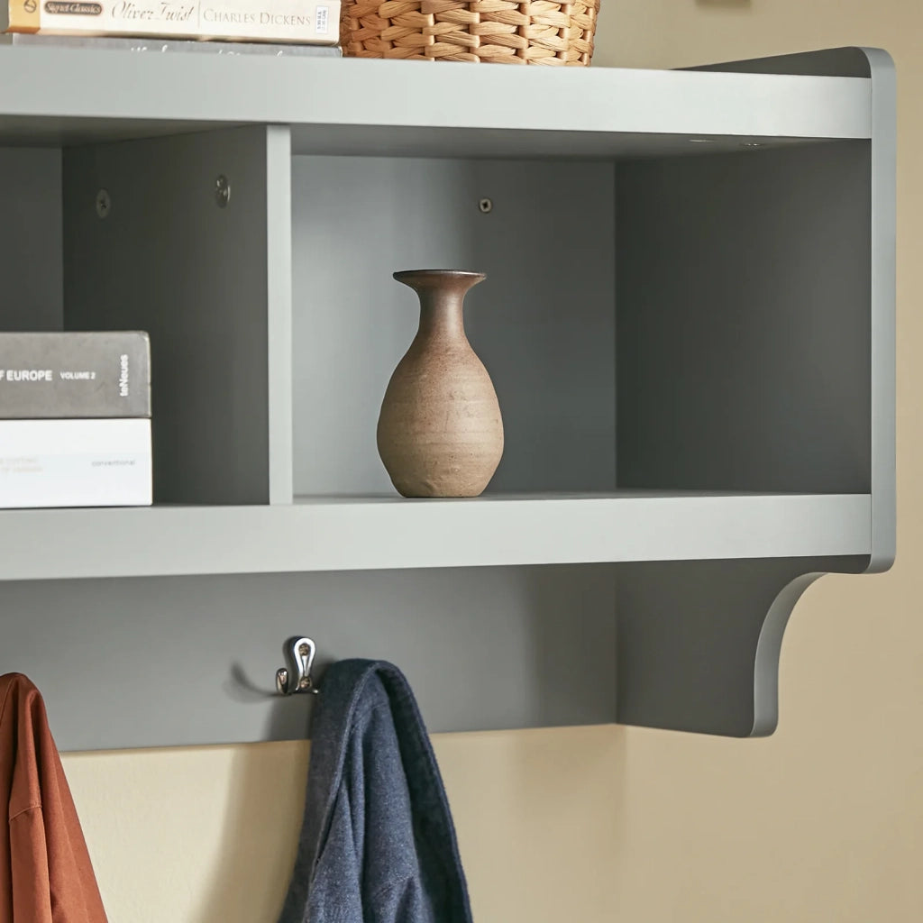 Appendiabiti da parete Appendiabiti da ingresso Mensola pensile con 3 cesti e 4 ganci, grigio chiaro 100x25x35cm FHK28-HG SoBuy
