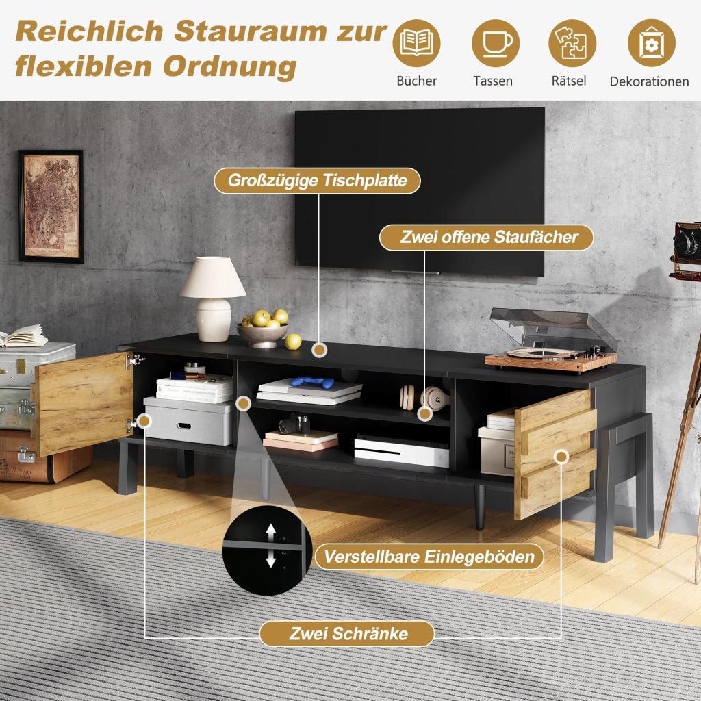 Cassettiera TV nera in truciolare lunghezza 175 cm