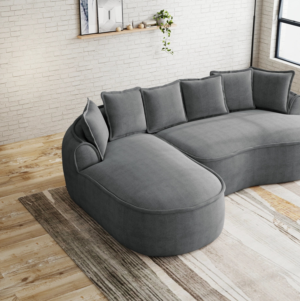 Divano modulare trasformabile in chenille grigio 184x164x67 cm con 2 moduli e cuscini
