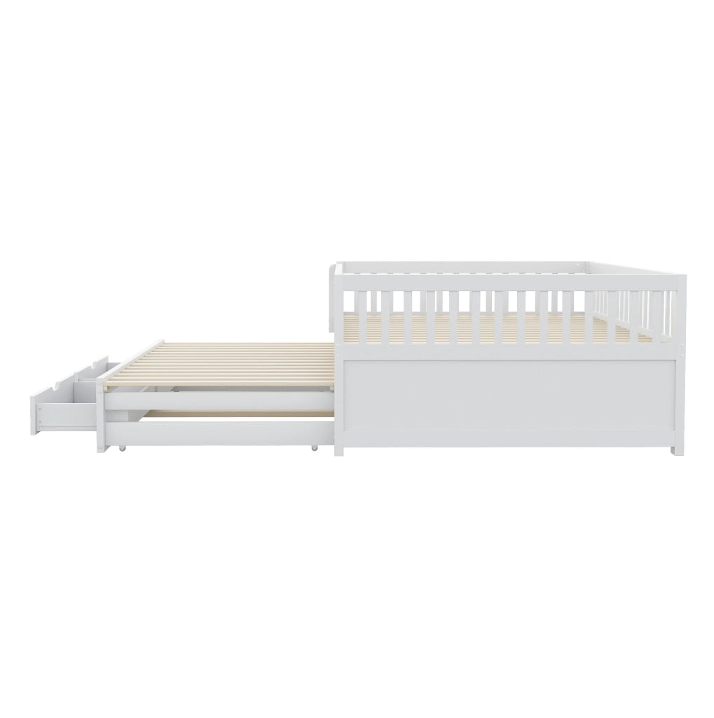 Divano letto 140x200 cm con letto estraibile; sponde di sicurezza e 2 cassetti in legno bianco