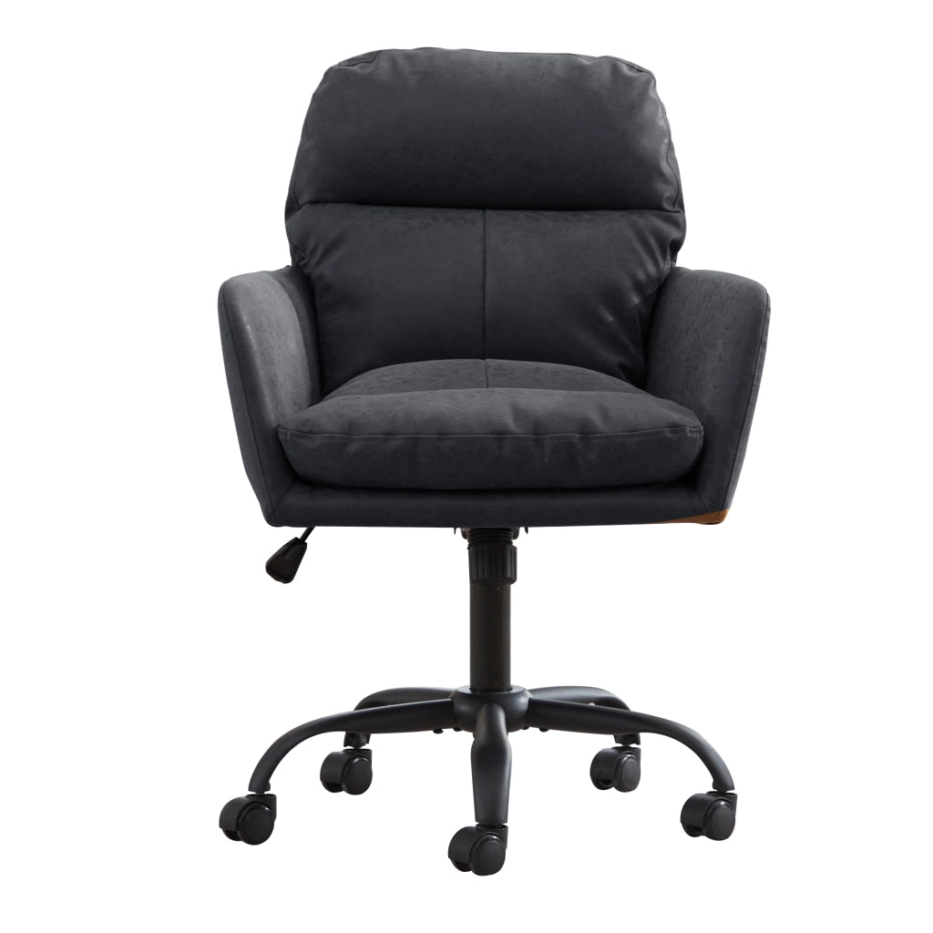 Sedia da ufficio in PU con struttura in metallo e imbottitura ergonomica in schiuma nero per uso quotidiano