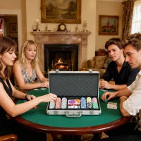 Set Poker per 7-8 Giocatori con 300 Fiches, 2 Mazzi di Carte e 5 Dadi, in Alluminio e Poliestere