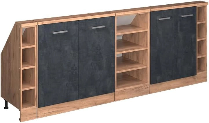 Mobile cucina sottotetto R-Line, Ondulazione bianca, 120 cm Set di 2, adatto per pareti inclinate e montaggio cucina variabile