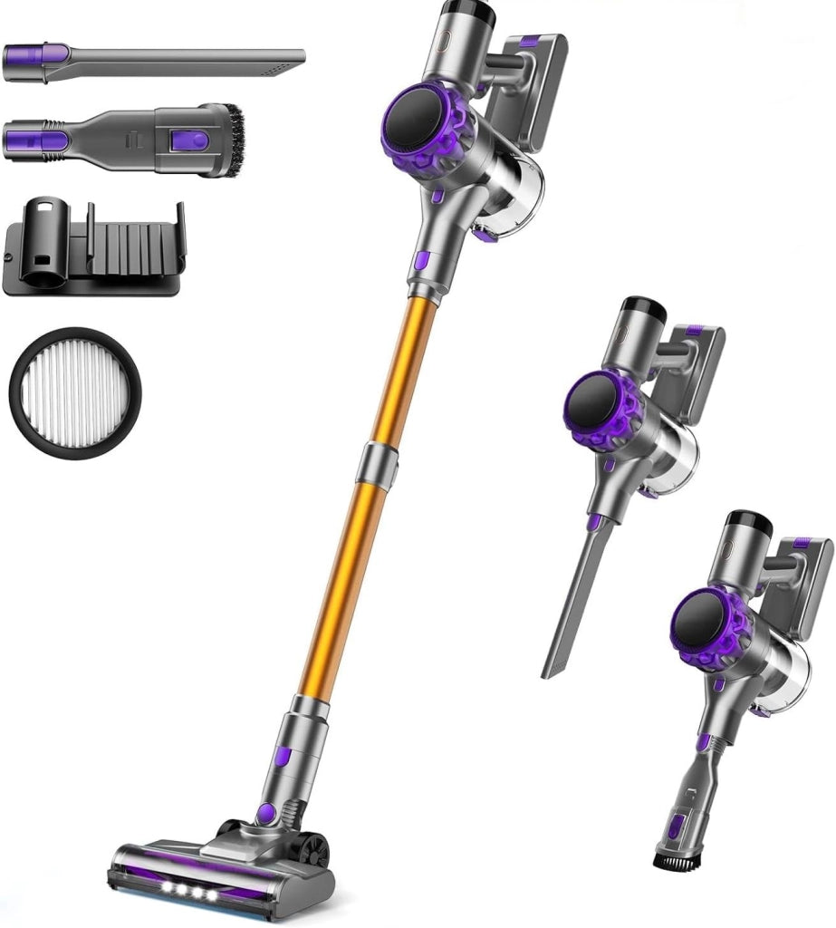 Aspirapolvere senza fili 300 W viola e oro, 2 velocità, display LED