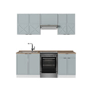 Cucina componibile Fame-Line Blu-grigio chiaro/Bianco 200 cm, PL Rovere Vicco