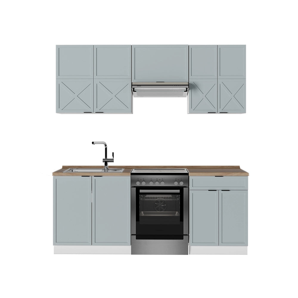 Cucina componibile Fame-Line Blu-grigio chiaro/Bianco 200 cm, PL Rovere Vicco