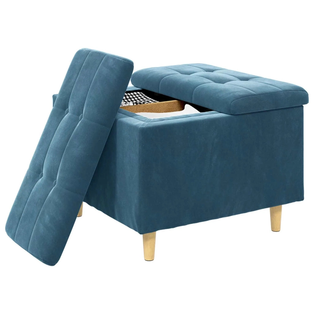 Pouf contenitore con cuscino Blu 60 x 60 x 45 cm Velluto 876824