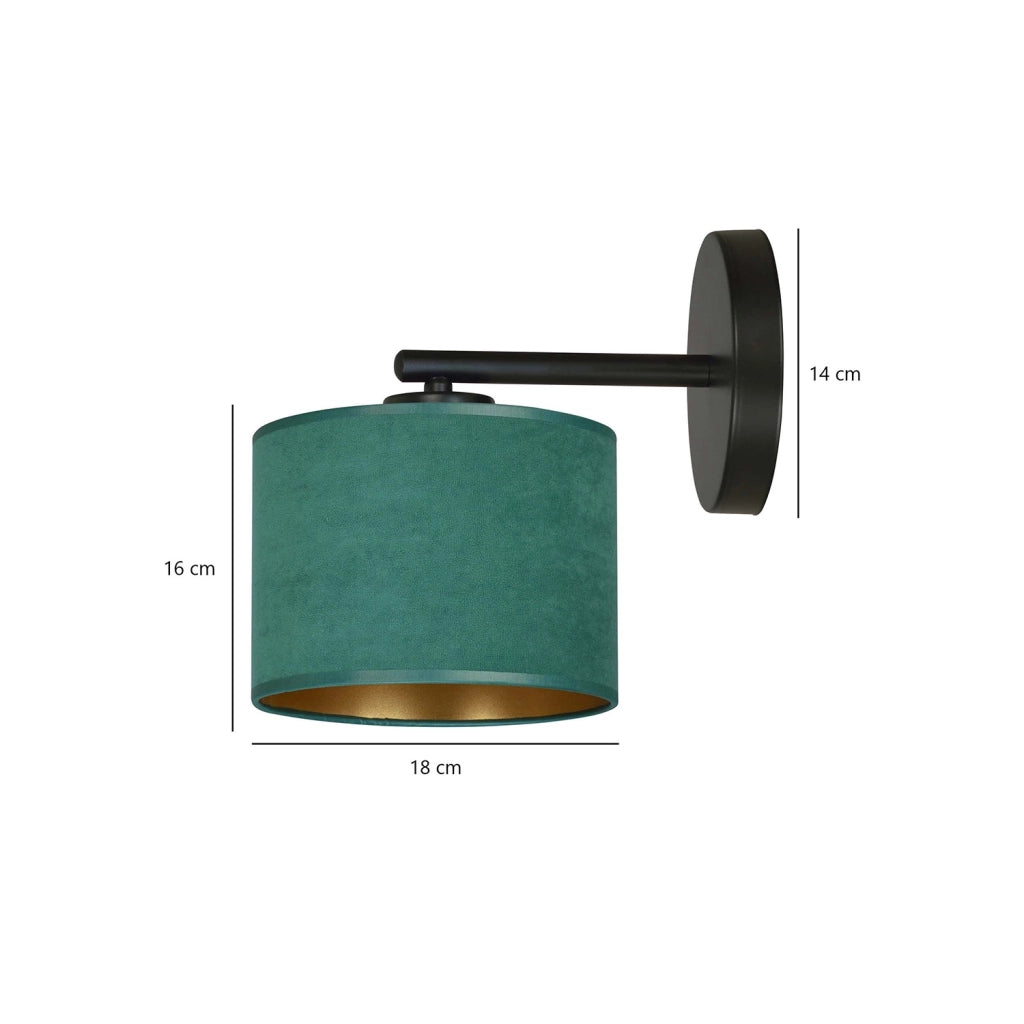 Applique 1 Luce Hilde In Acciaio Nero E Paralume In Tessuto Verde