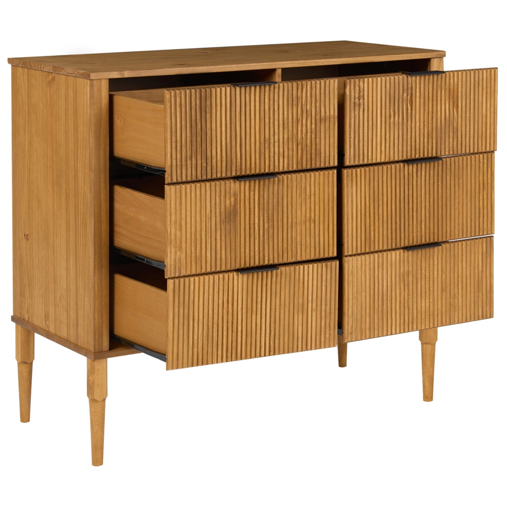 Set da camera da letto in legno di pino con letto matrimoniale 2 comodini e cassettiera a 6 cassetti 160 x 200 cm marrone chiaro stile scandinavo