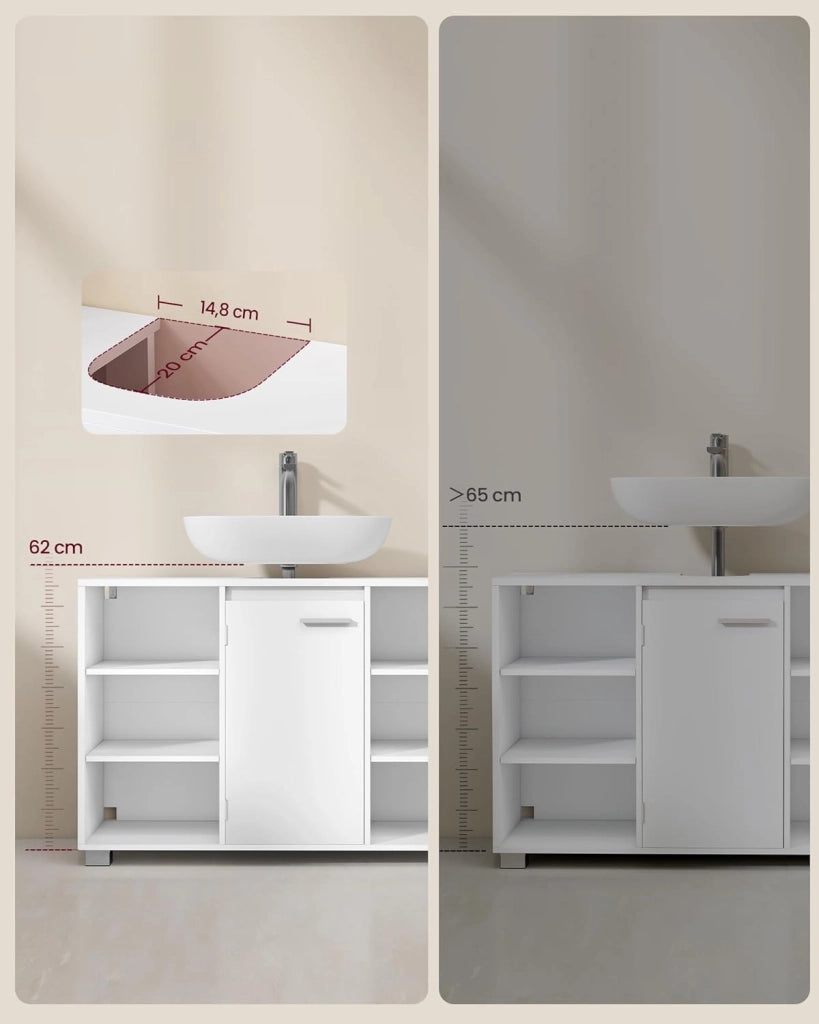 VASAGLE Mobiletto Sotto Lavabo, Mobile da Bagno con Ripiani Regolabili, 30 x 90 x 60 cm, con Piedini, Bianco Nuvola BBK507W01