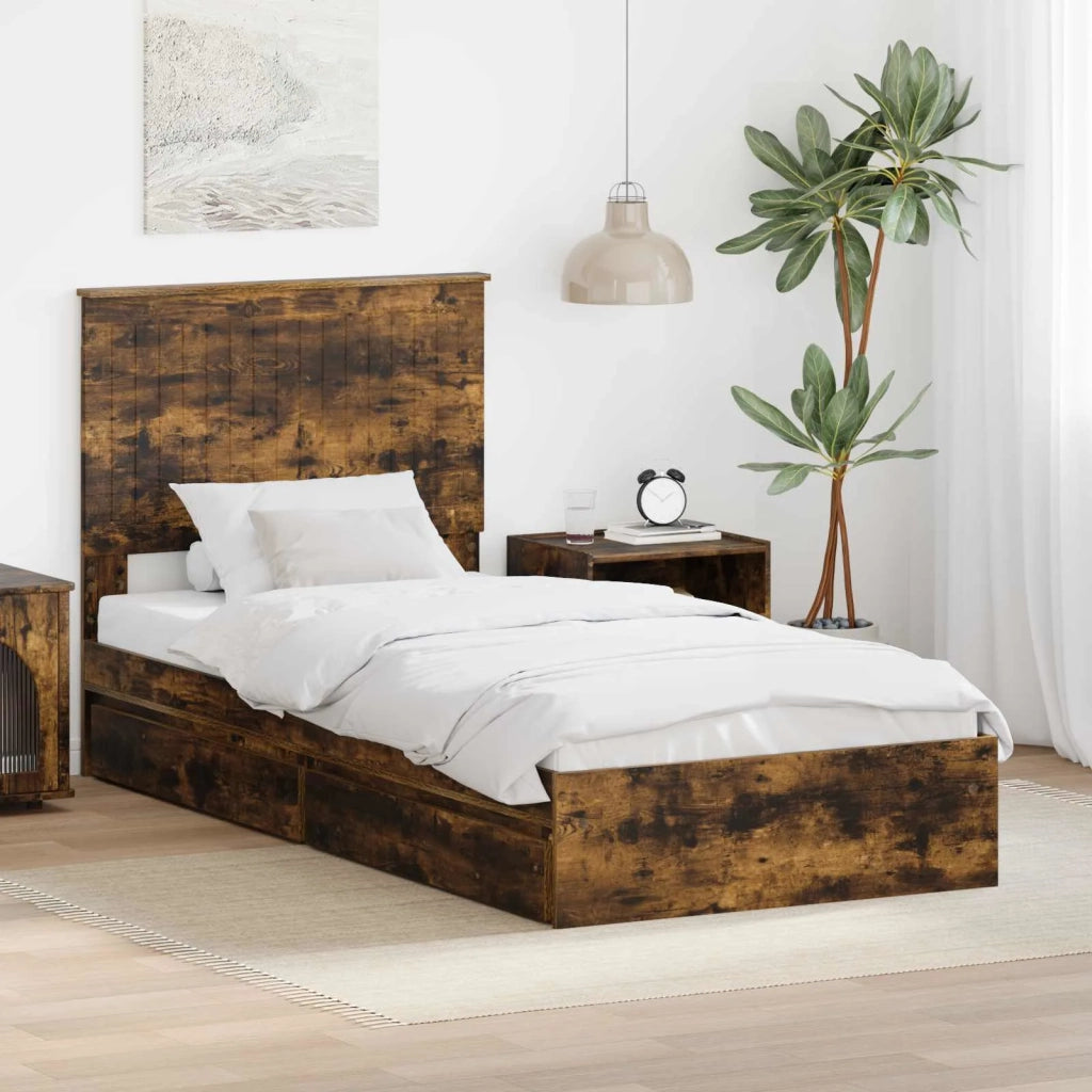 Letto con Contenitore Rovere fumé 90 x 190 cm Legno multistrato 3411254