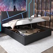 Letto matrimoniale imbottito con LED e contenitore 140x200 cm; in PU nero