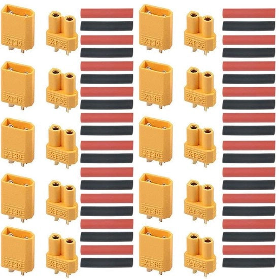 Connettori batteria 20pz - XT-30 maschile/femminile - lamina di rame dorato - 15A/30A - certificati CE/UL - per batterie RC Lipo - connettore