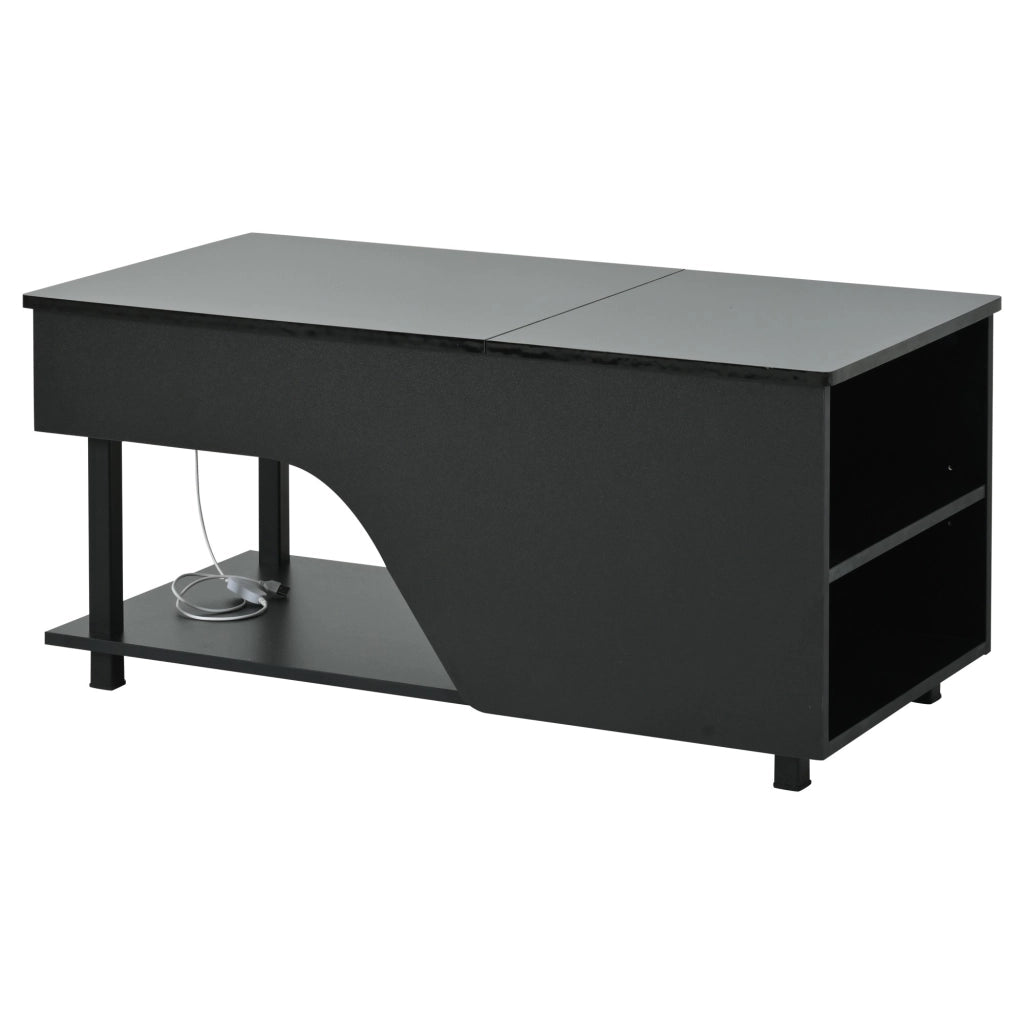 Tavolino lucido, illuminazione a LED, altezza regolabile, design traforato, 50 x 100 x 46 cm, nero