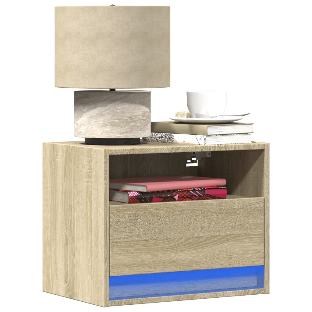 vidaXL Comodino a Parete con luci LED Rovere Sonoma