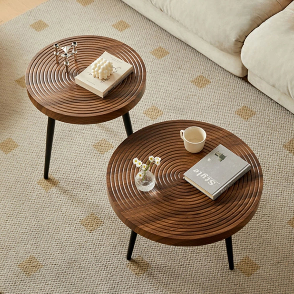 Set 2 Tavolini da Caffè Tondi Noce Design Industrial Tavoli da Soggiorno Rotondi