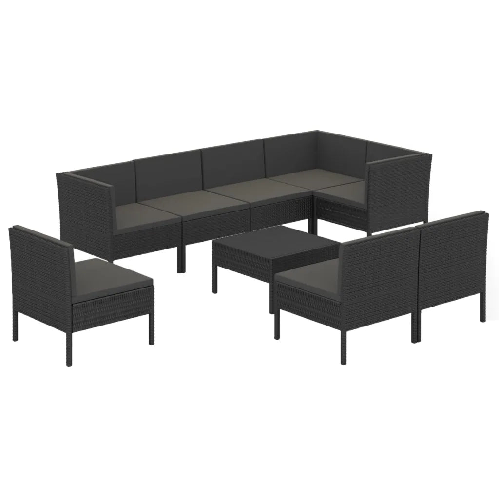 Set Divani da Giardino 9 pz con Cuscini in Polyrattan Nero cod mxl 38354