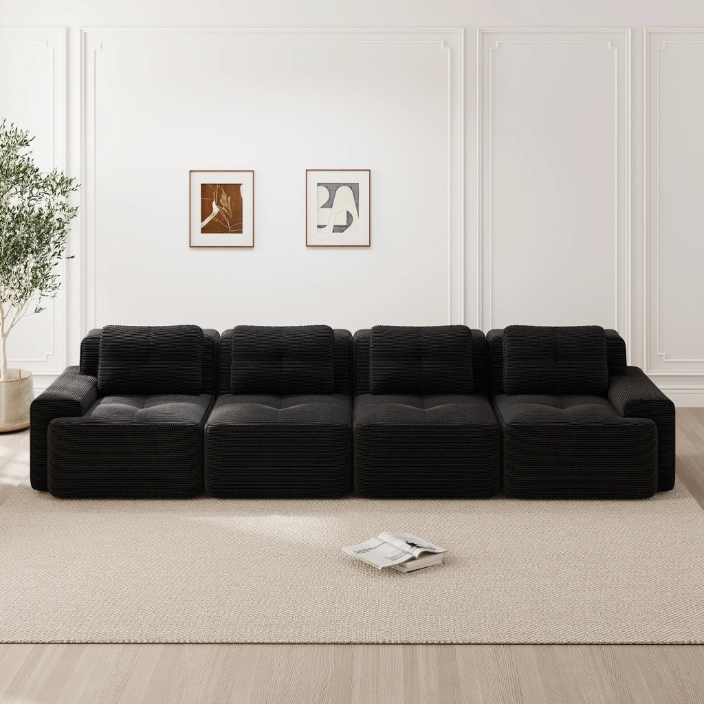 divano modulare da salotto con seduta profonda; schiuma 32D; base antiscivolo; ampi braccioli; in corduroy nero