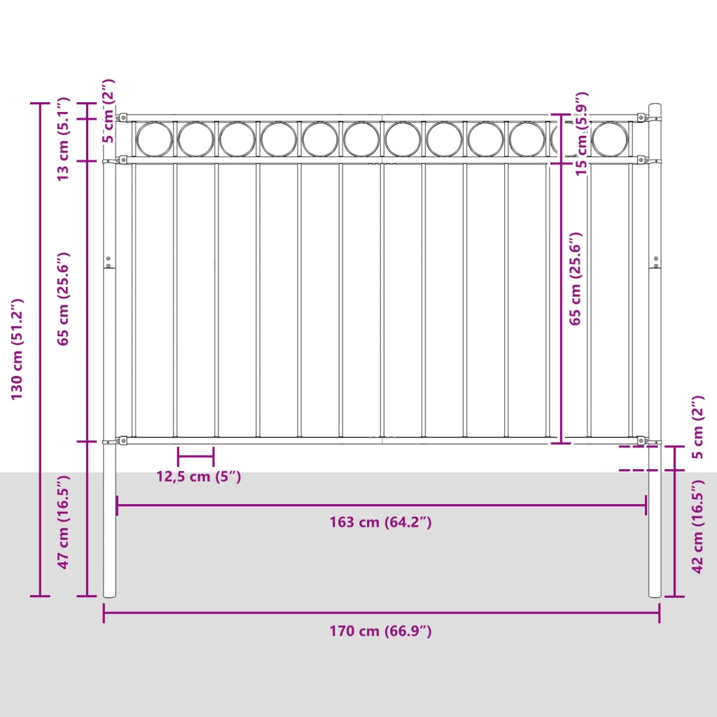 Recinzione da Giardino Grigio 1.7x0.8 m Acciaio