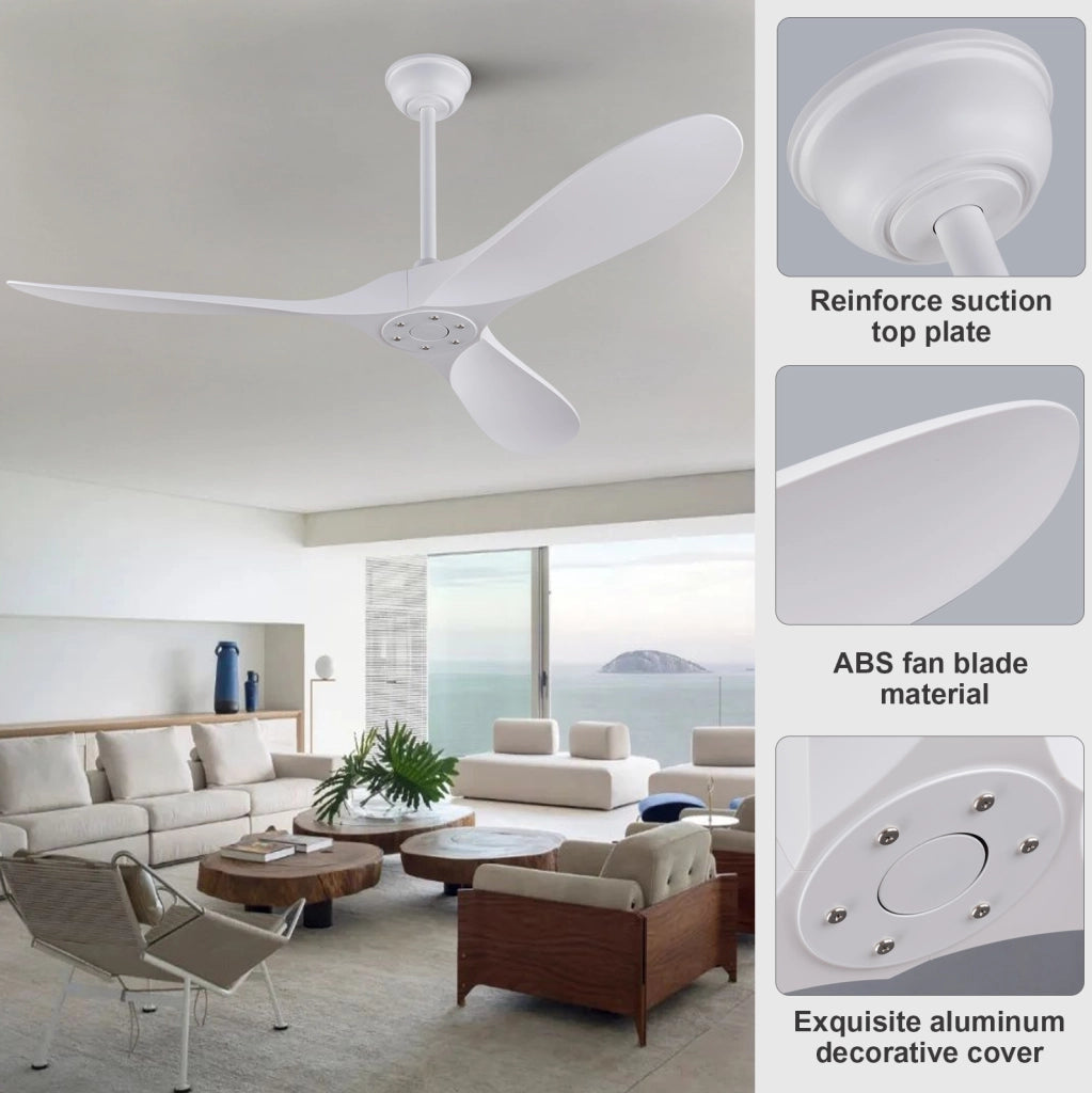 Ventilatore da soffitto 60 pollici senza luce con telecomando; pale in ABS bianche