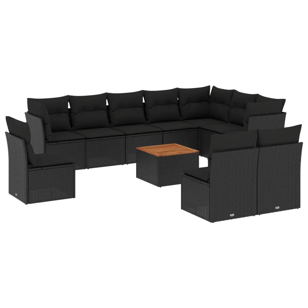 Set Divani da Giardino 11 pz con Cuscini in Polyrattan Nero 3223696