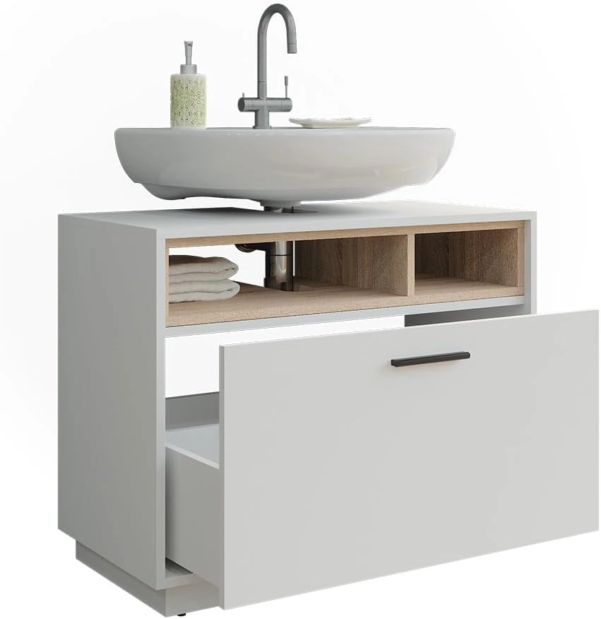 Mobiletto Beatrice, Bianco/Sonoma, 80 x 64 cm con cassetto