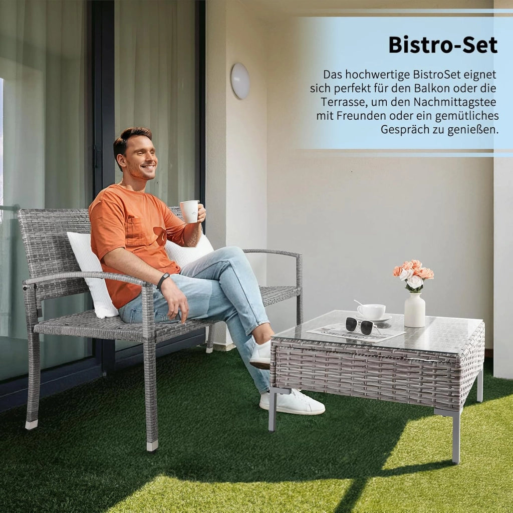 Panca da Giardino in Rattan, Panca da Balcone a 2 Posti, Resistente Alle Intemperie, Rattan Monofacciale, Sedia da Giardino per Esterno, Terrazze e Balcone, 122x60x85 cm, Grigia