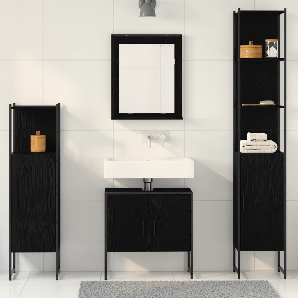 Set di mobili per bagno 4 pezzi rovere nero - Legno ingegnerizzato