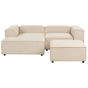 Divano modulare moderno angolare a 3 posti lato destro con ottomana in poliestere Beige Gambe nere Soggiorno moderno