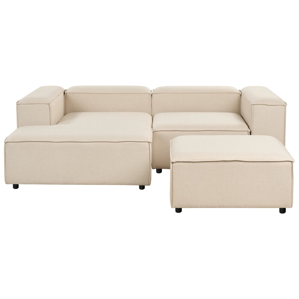 Divano modulare moderno angolare a 3 posti lato destro con ottomana in poliestere Beige Gambe nere Soggiorno moderno
