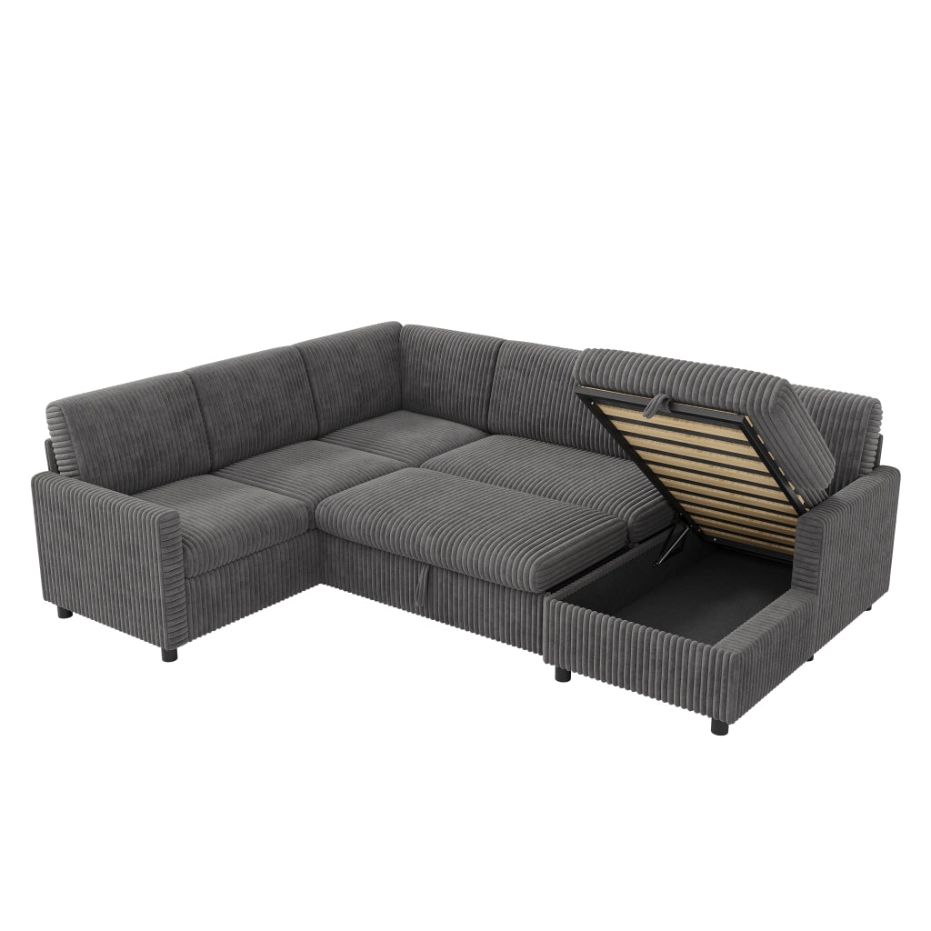 Divano angolare a U con funzione letto, chaise longue contenitore, corduroy grigio, 274¡Á220¡Á85 cm