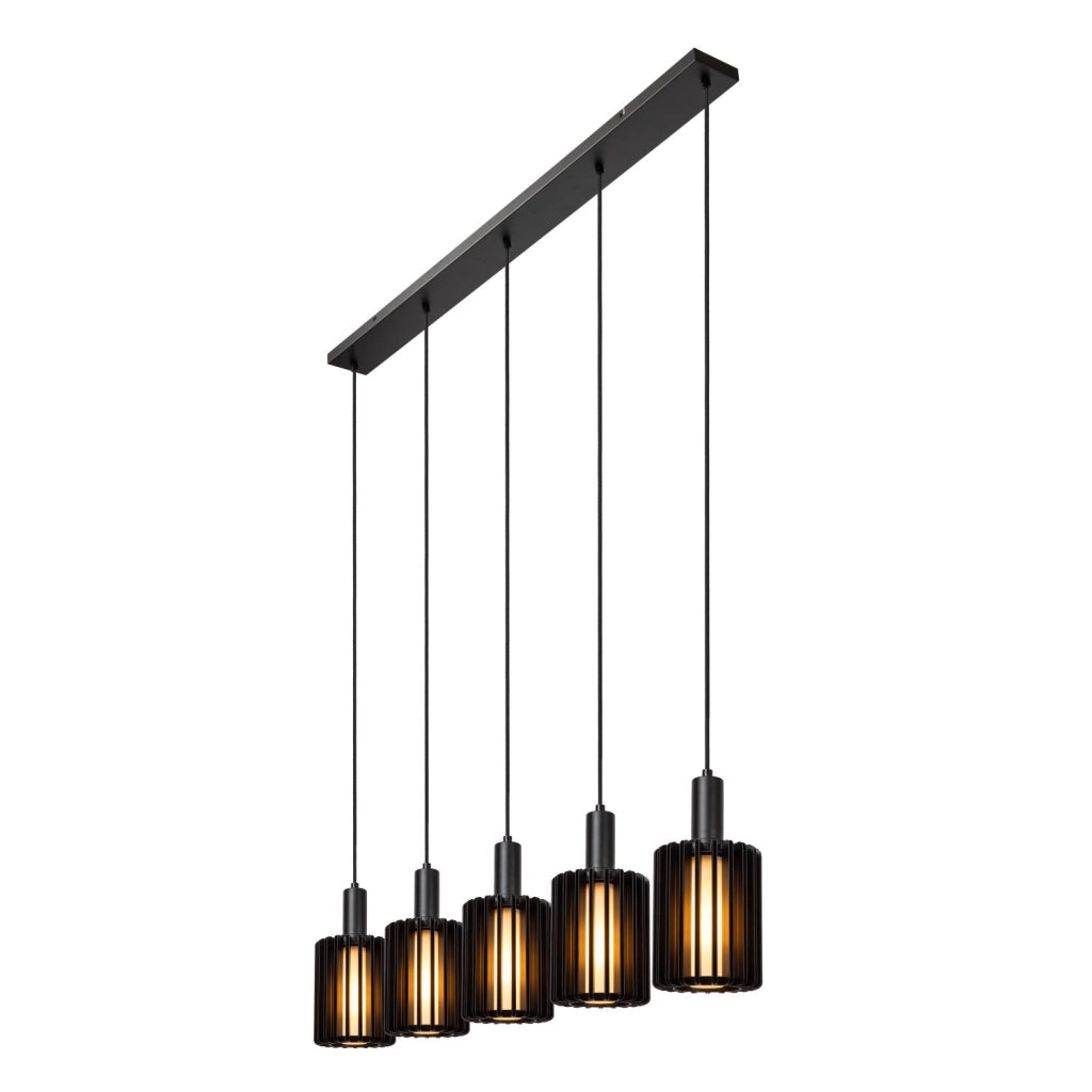 Lampada sospesa a barra LAMBRES 5xE27 nera Lucide
