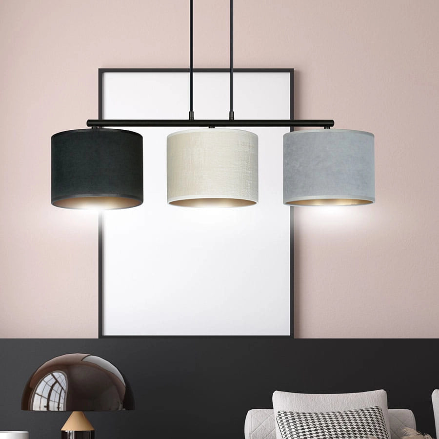 Lampadario Emibig Hilde 3, 3xE27 nero multicolor tessuto