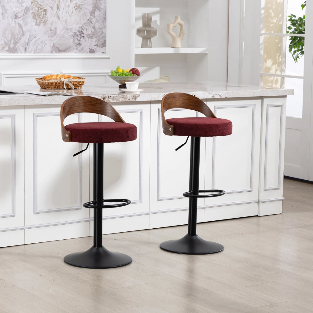 SGABELLO AL BAR GIREVOLE 360° REGOLABILE IN ALTEZZA SET DA 2 PEZZI LINO WINE RED