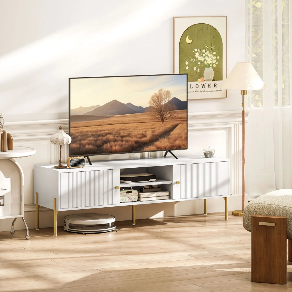 Mobile TV Moderno con 2 Ante e 2 Ripiani Aperti ¨C Zephmum ¨C Bianco 140x38x45,9 cm