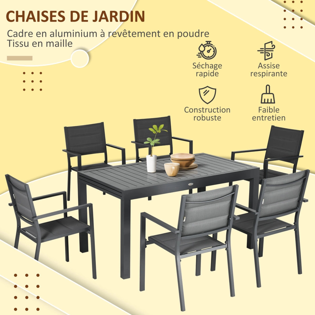 Set tavolo da pranzo allungabile 135-270 cm con 8 sedie impilabili ¨C Xylo ¨C alluminio textil¨¨ne grigio 6/10 persone
