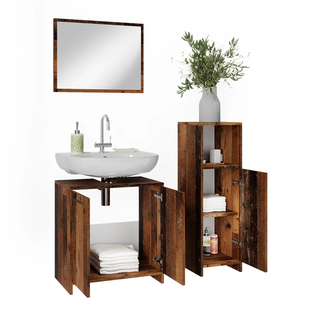 Vicco Set mobili bagno Rovere rustico 3 parti, con armadio midi