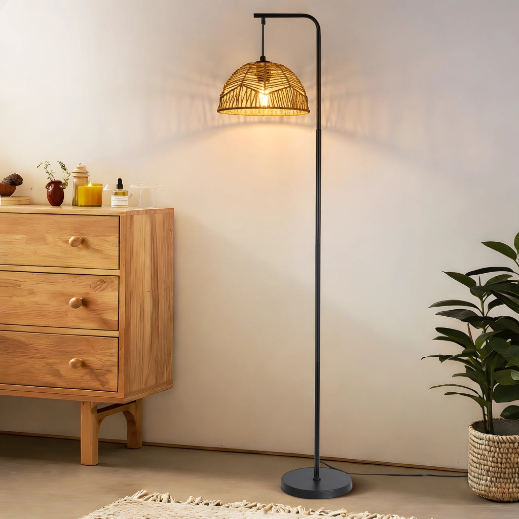 ZMH Lampada da Terra Boho Nera Paralume Corda Moderna 164cm E27 per Soggiorno Camera da Letto Senza Lampadine