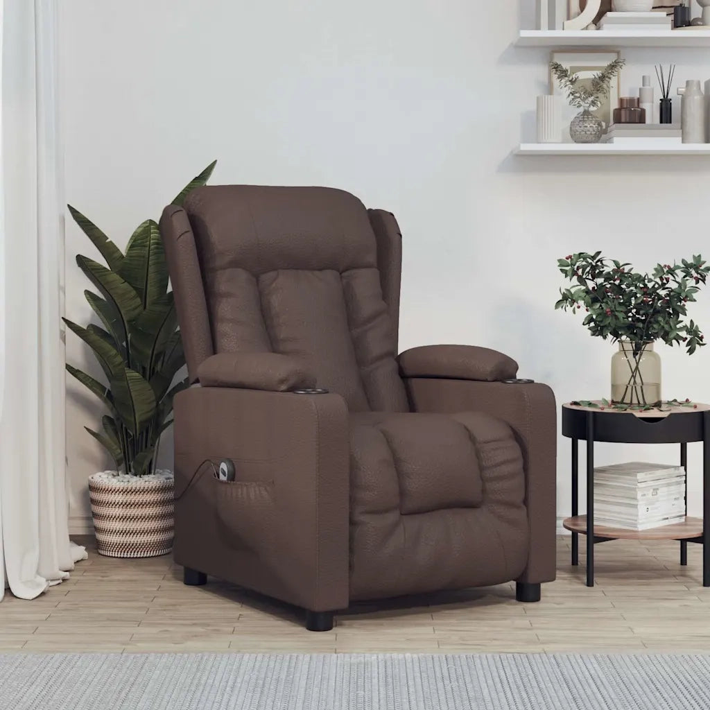 Divano Sedia-Poltrona Reclinabile Elettrica Marrone in Similpelle 315449
